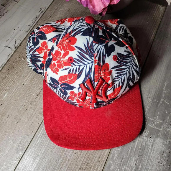 New Era MLB NY Yankees Snapback Hat OSFM Original Fit Adjustable Red Tropical - Picture 3 of 15